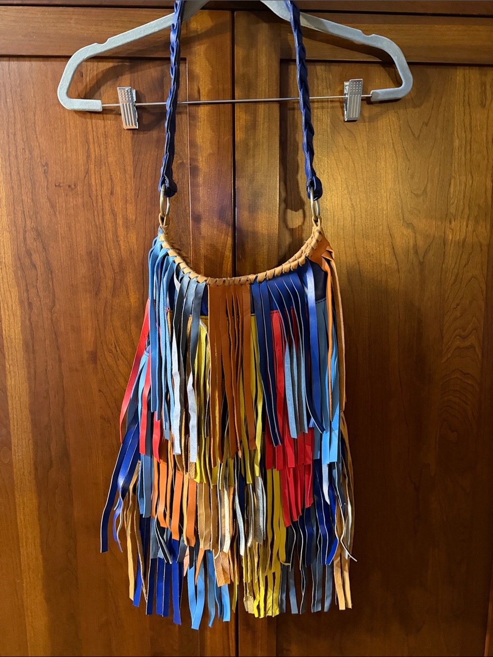 Handmade Multicolor Leather Fringe Shoulder Bag - Picture 2 of 5